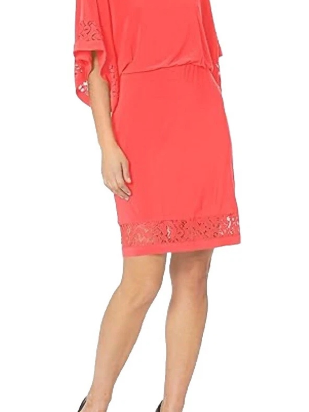 NWT Jessica Howard Coral- pink Lace Sleeve and Hem Dress (Missy)